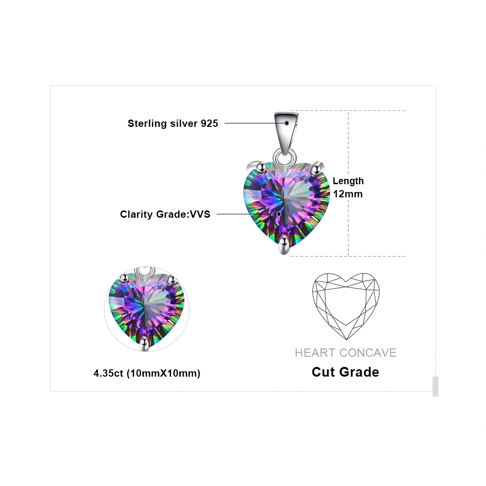 European And American Heart Shaped Black Colorful Topaz Pendant Necklace
