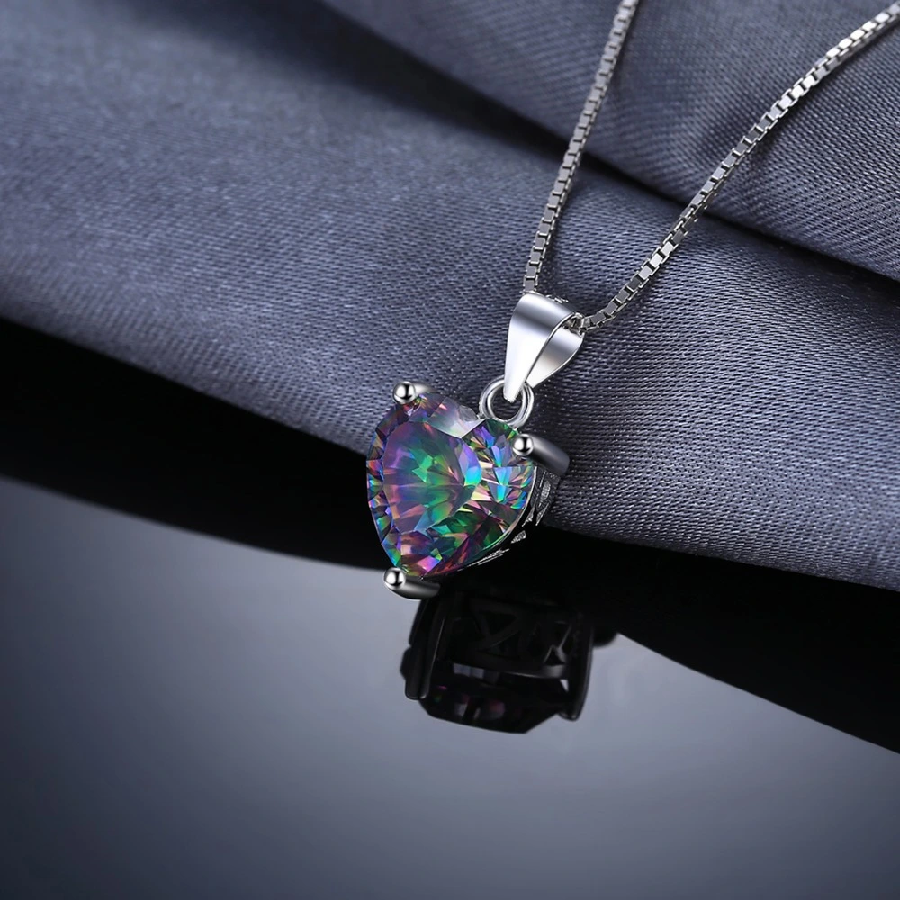 European And American Heart Shaped Black Colorful Topaz Pendant Necklace