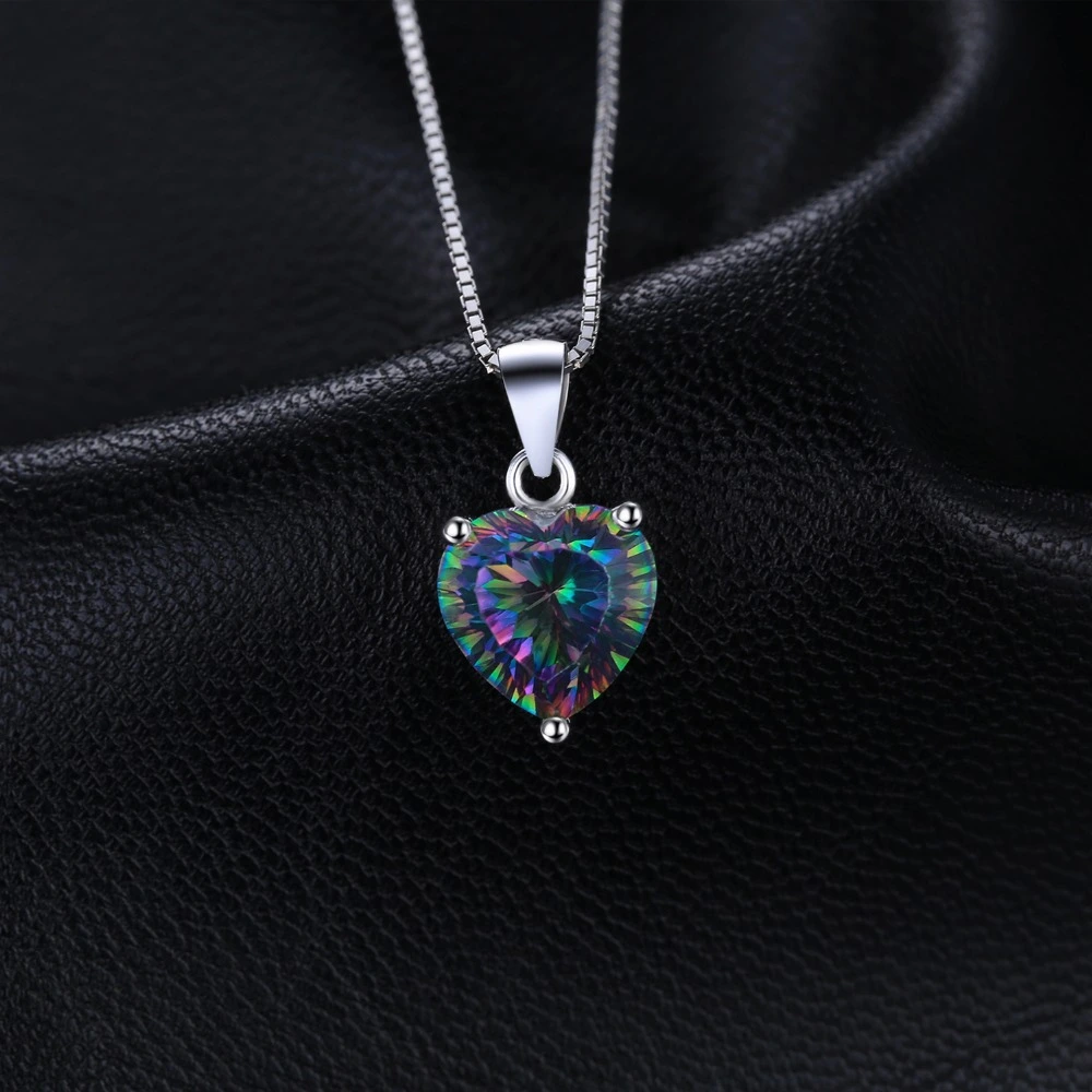 European And American Heart Shaped Black Colorful Topaz Pendant Necklace