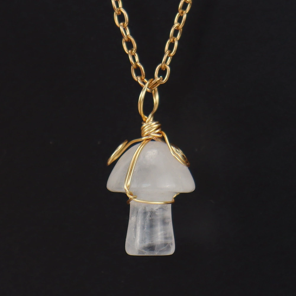 Handwoven Crystal Agate Small Mushroom Pendant Necklace