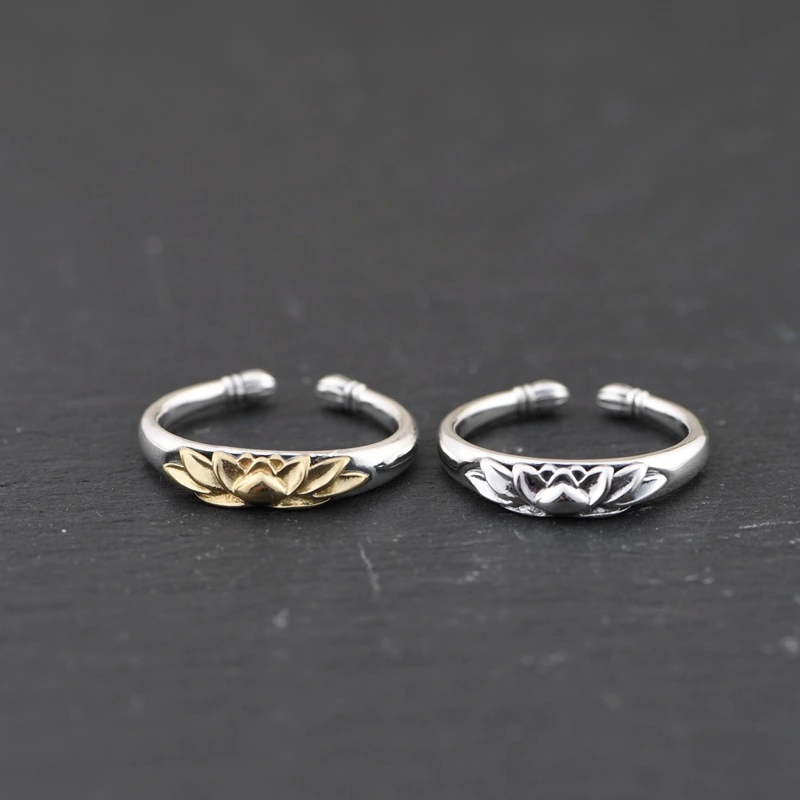 S925 Silver Vintage Craft Ring Lotus