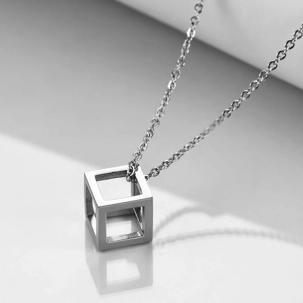 Stainless Steel Cutout Geometric Rubik's Cube Men's Sports Necklace