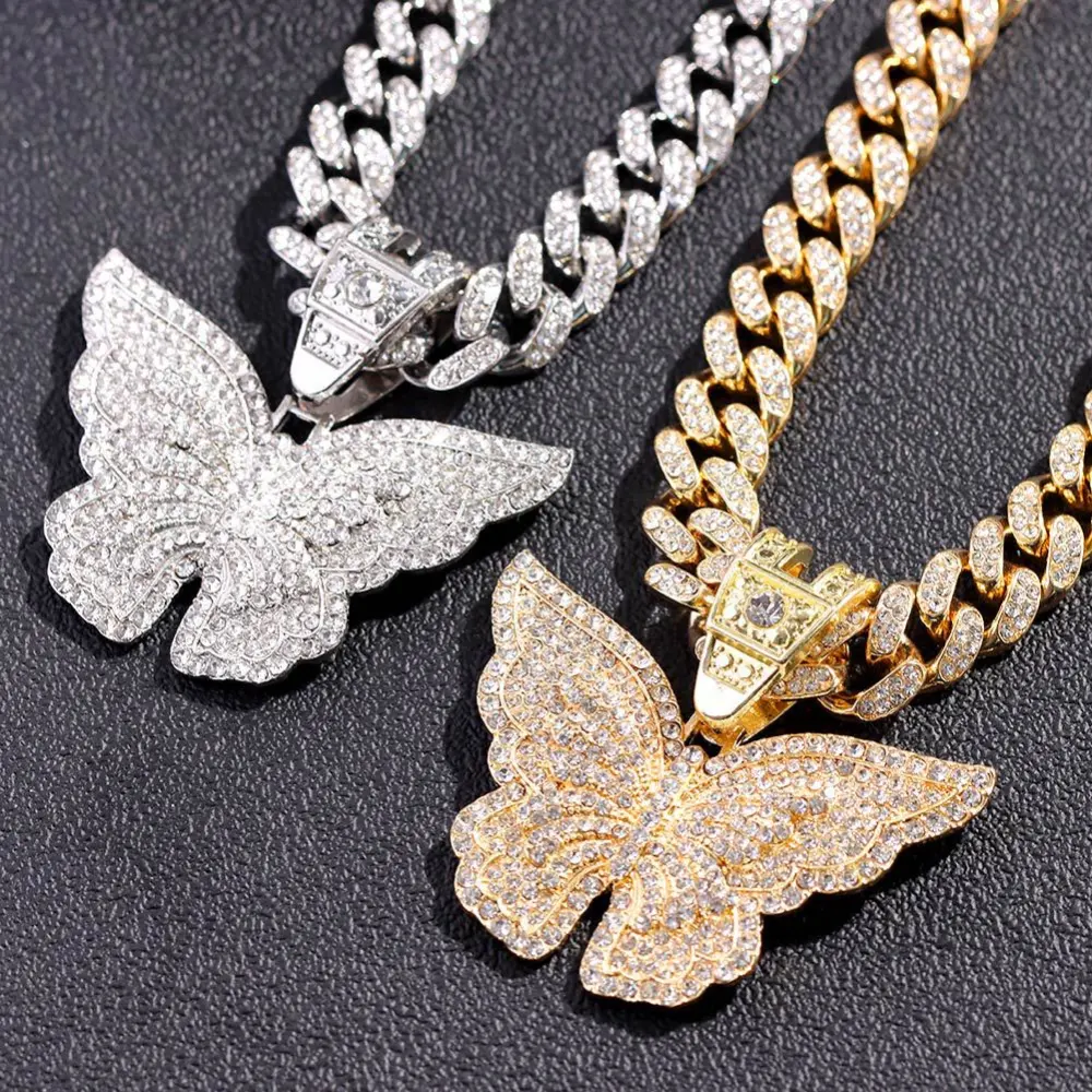 Exaggerated Butterfly Pendant Cuban Necklace With Diamonds