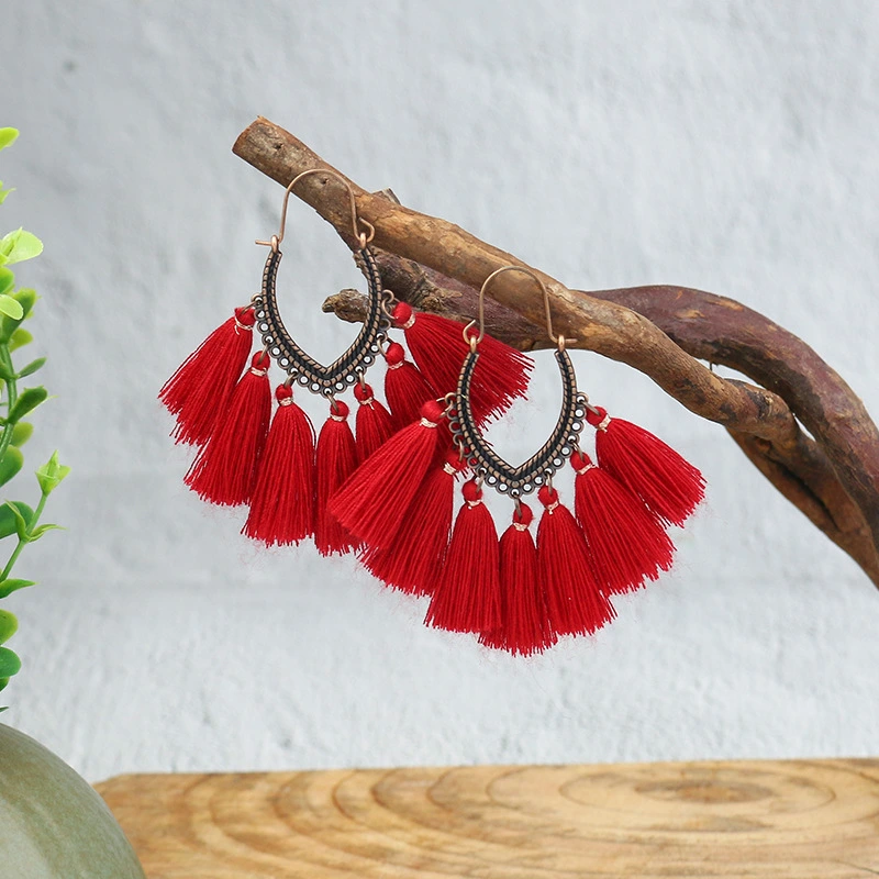 Bohemian Tassel Accessories Antique Old Geometric U-shaped Alloy Vintage Earrings Cross-border Exaggerated Earrings