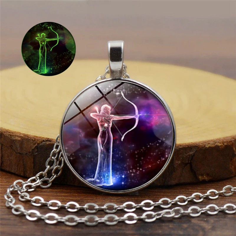 Fluorescent Luminous Ornament Retro Time Gem Cabochon Necklace Twelve Constellation Full Set Q