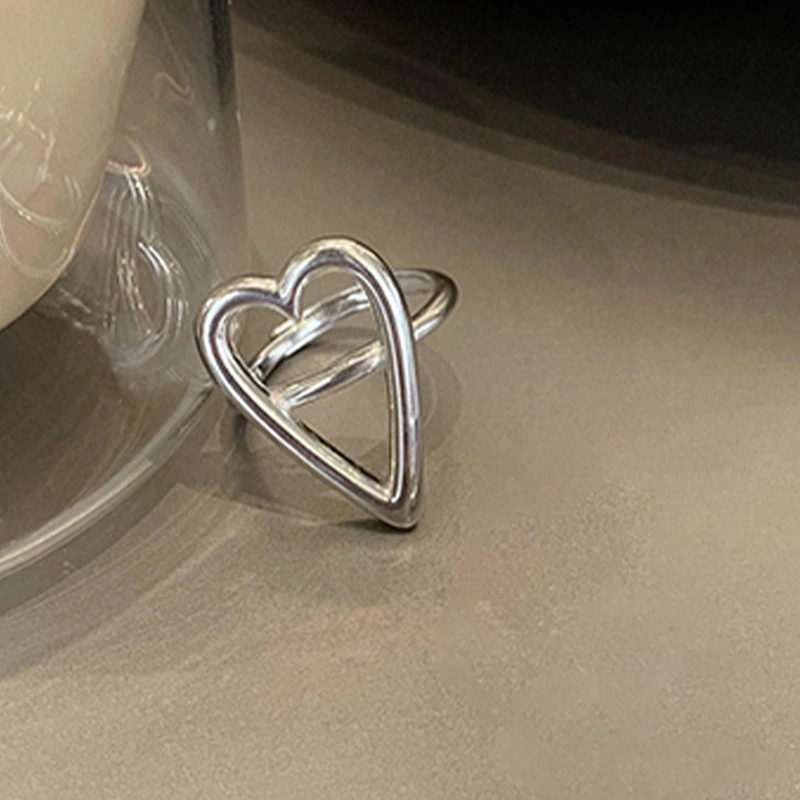 Textured 925 Sterling Silver Heart Multilayer Ring