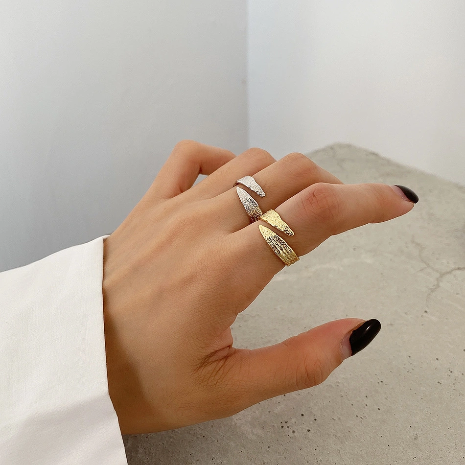 Concave And Convex Surface Gold Foil Silver Simple Ring