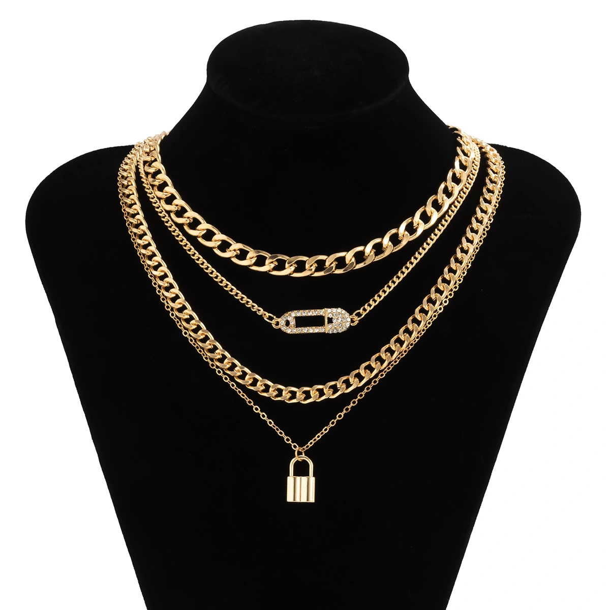 European And American Retro Lock Pin Chain Necklace Set Women
