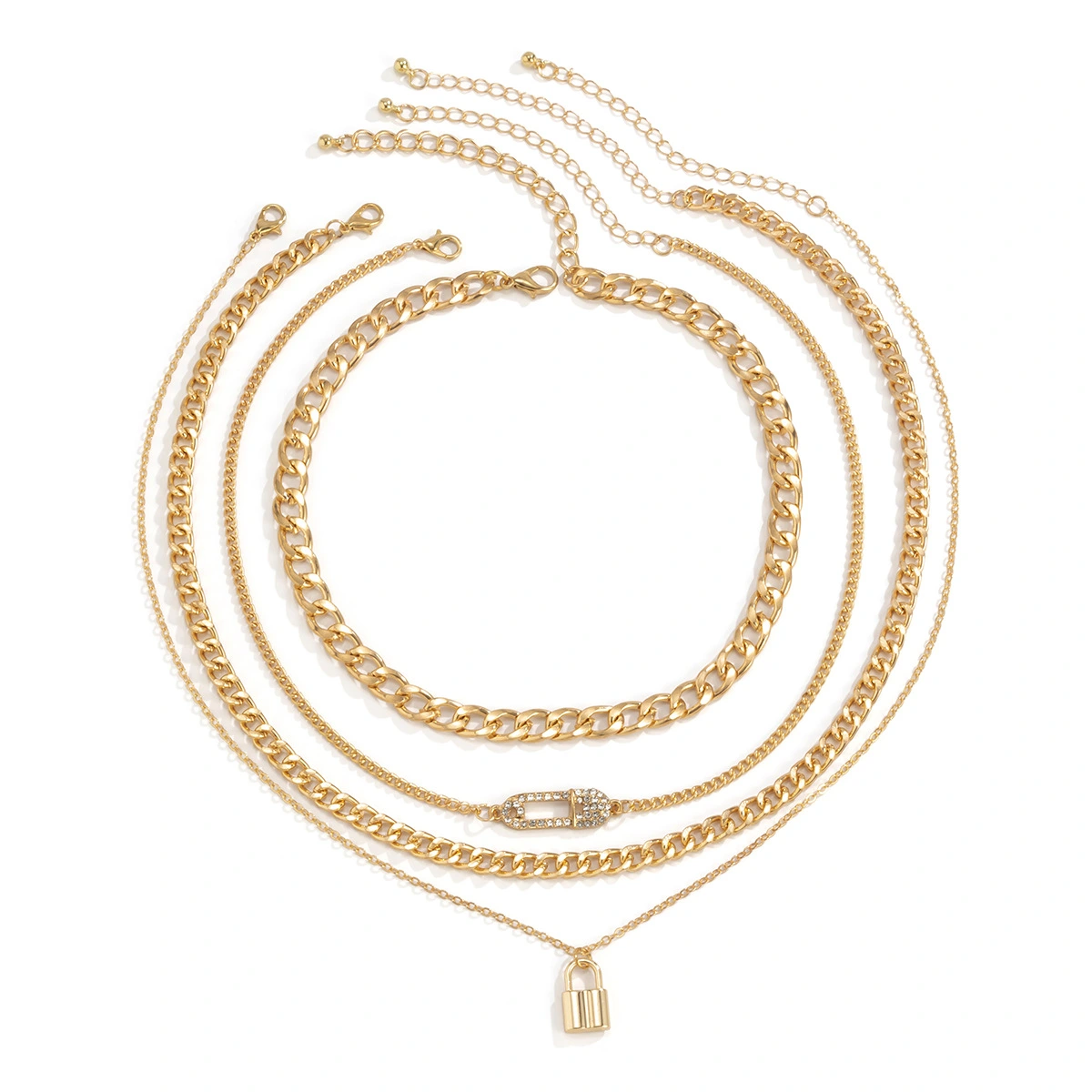 European And American Retro Lock Pin Chain Necklace Set Women