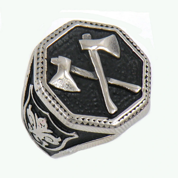 Viking Warrior Double Axe Cross Stainless Steel Ring