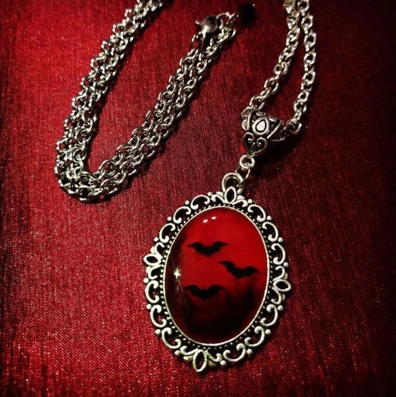 Alloy Gothic Witch Bat Resin Pendant Necklace