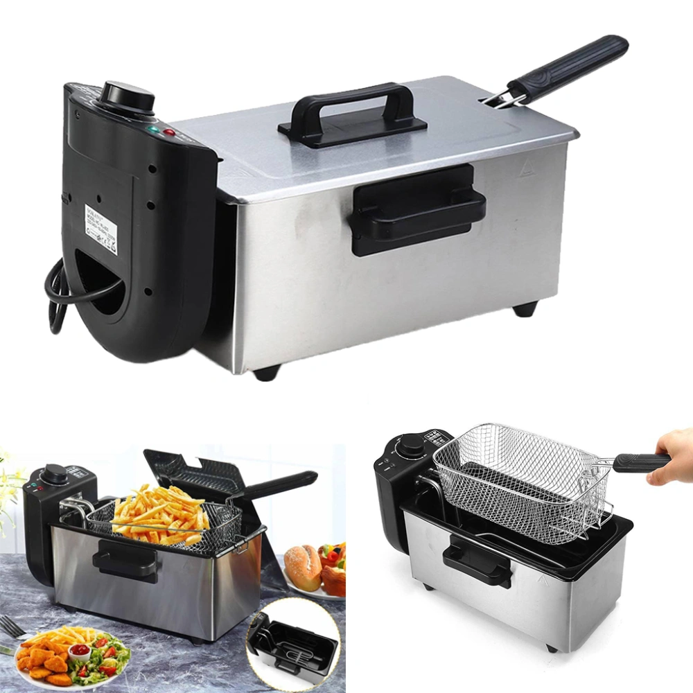 110V Temperature Controlled 3.0L Stainless Steel Fryer Large Capacity