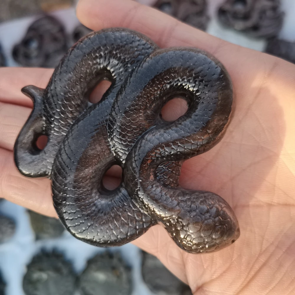 Natural Golden Obsidian Crystal Stone Snake Ornamental