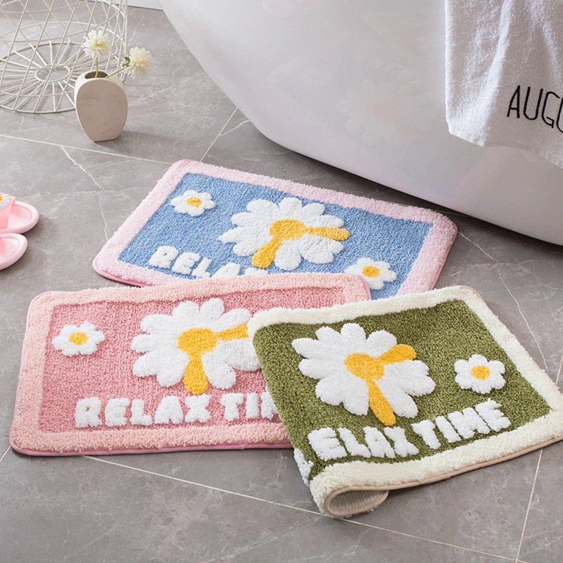 Cute Cartoon Daisy Flocking Floor Mat Home Bathroom Non-slip