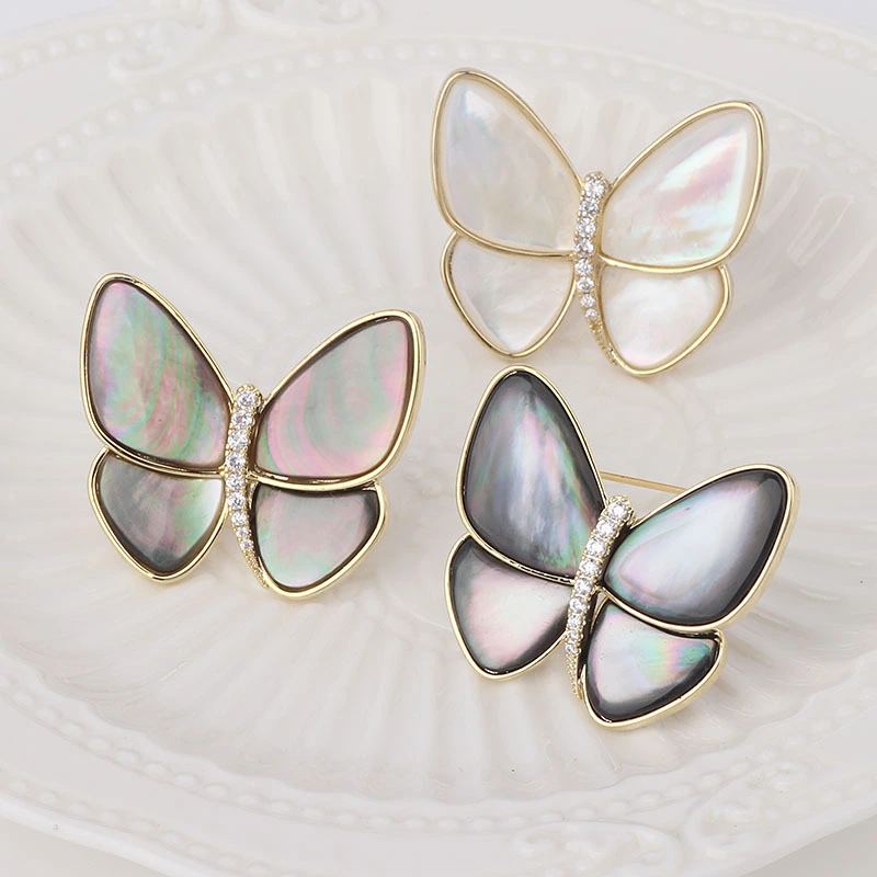 Temperament Butterfly Zircon Senior Natural Shell Brooch Women