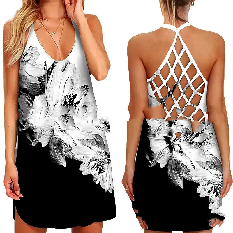 European And American Sexy Floral Print Sleeveless Dress