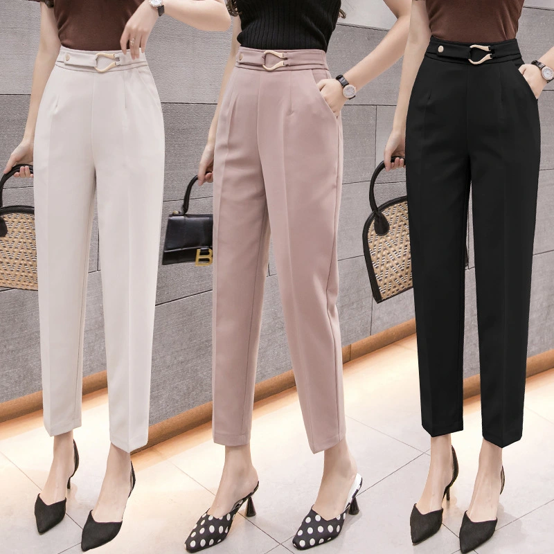 Women's Spring New High-waist Slim Straight-leg Casual Cropped Trousers