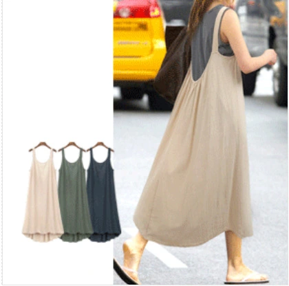 New Plus Size Women's Solid Color Linen Slip Dress