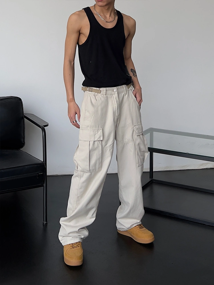 European And American Street Loose Straight Large Pocket Overalls