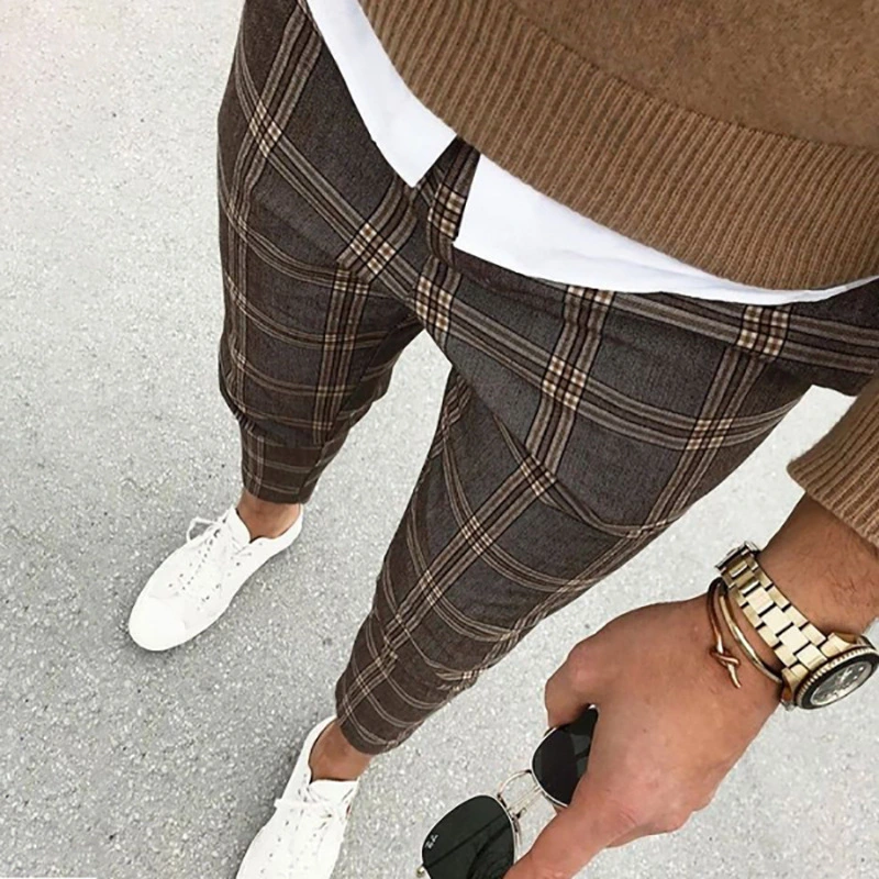 Fashion Trend Plaid Men's Casual Pants Trousers