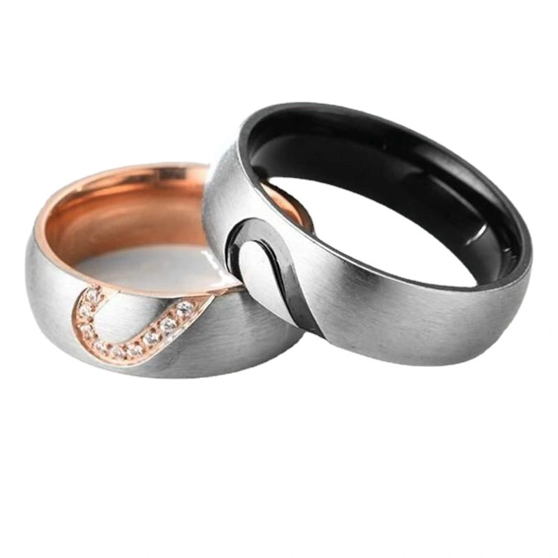 New Titanium Half Heart Stainless Steel Frosted Ring