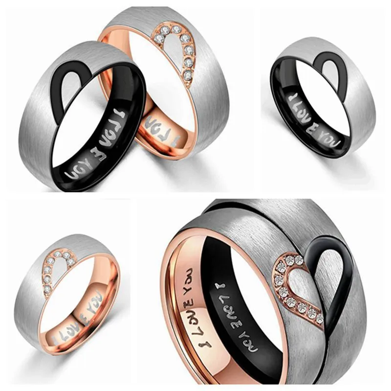 New Titanium Half Heart Stainless Steel Frosted Ring