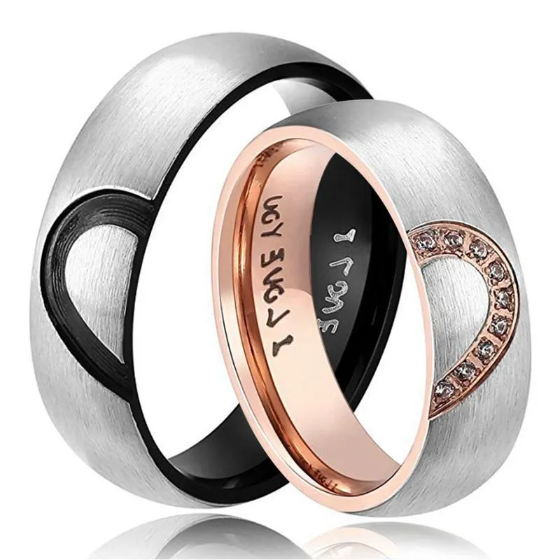 New Titanium Half Heart Stainless Steel Frosted Ring