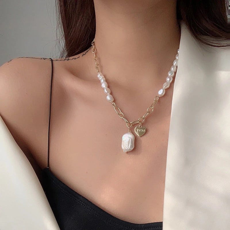 Baroque Pearl Heart Necklace Women's Short Style Simple Personality