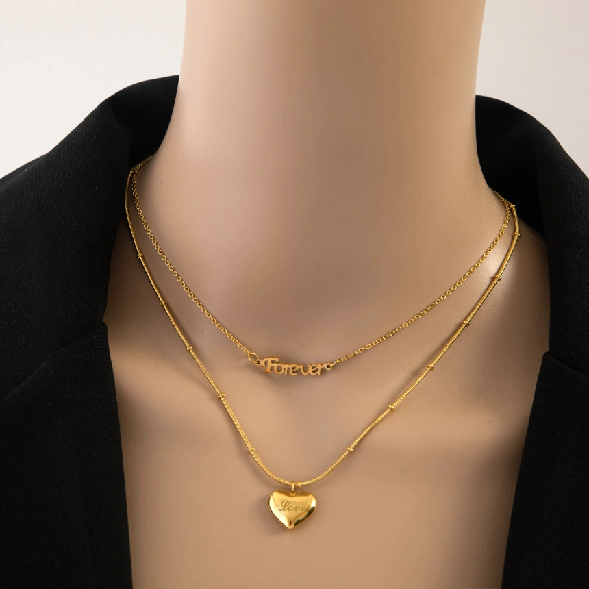 Love Double Layer Necklace Collarbone Sweater Chain