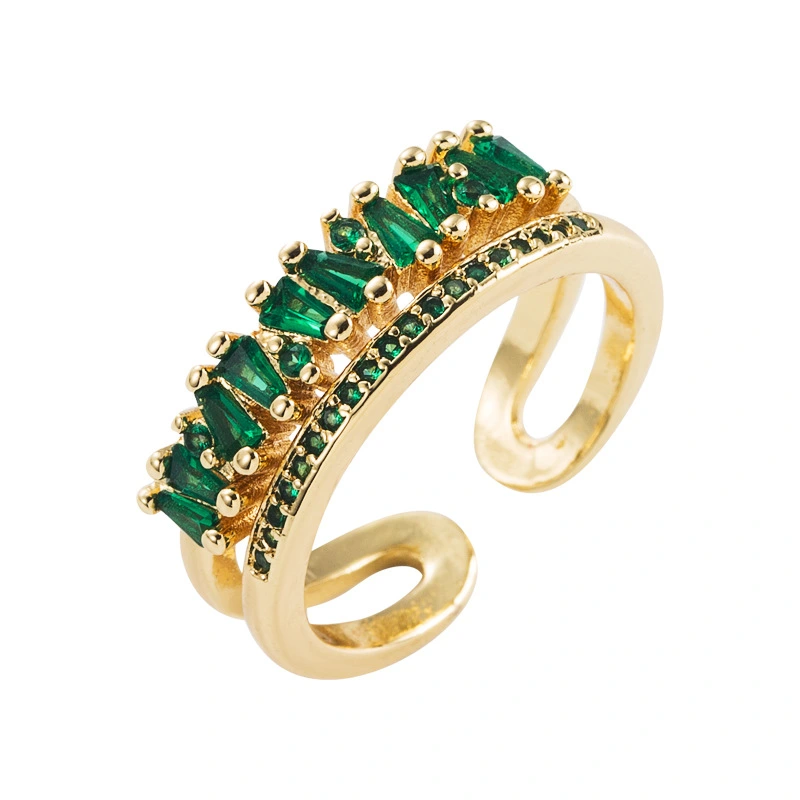 Brass Gold Plated Micropaved Zircon Double Layer Ring Rainbow