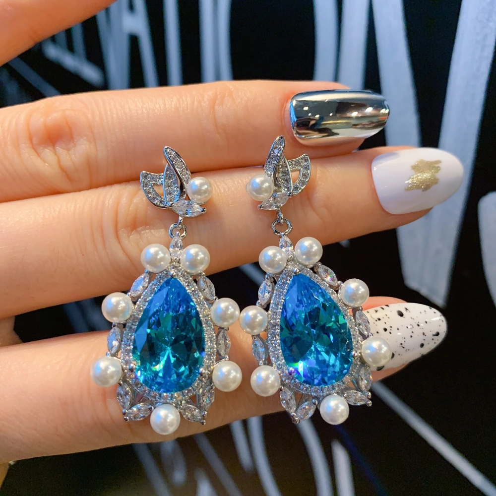 Harbour Style Micro-set Aquamarine Diamond Earrings