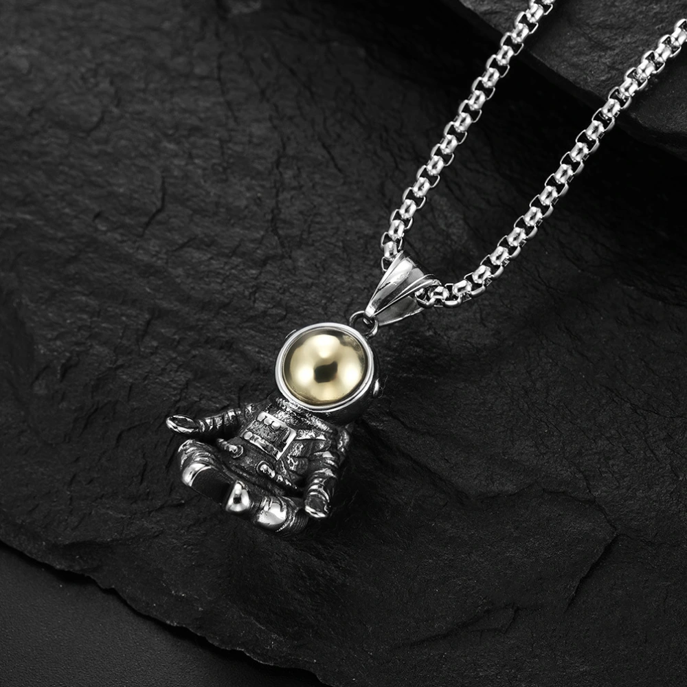 Ins Astronaut Sit Still Interesting Titanium Steel Pendant Necklace