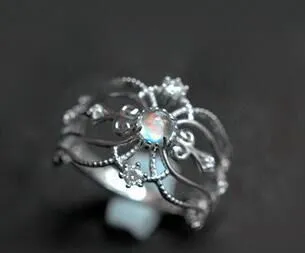 White Gold Plated Women's Moonstone Sweet Cutout Ring