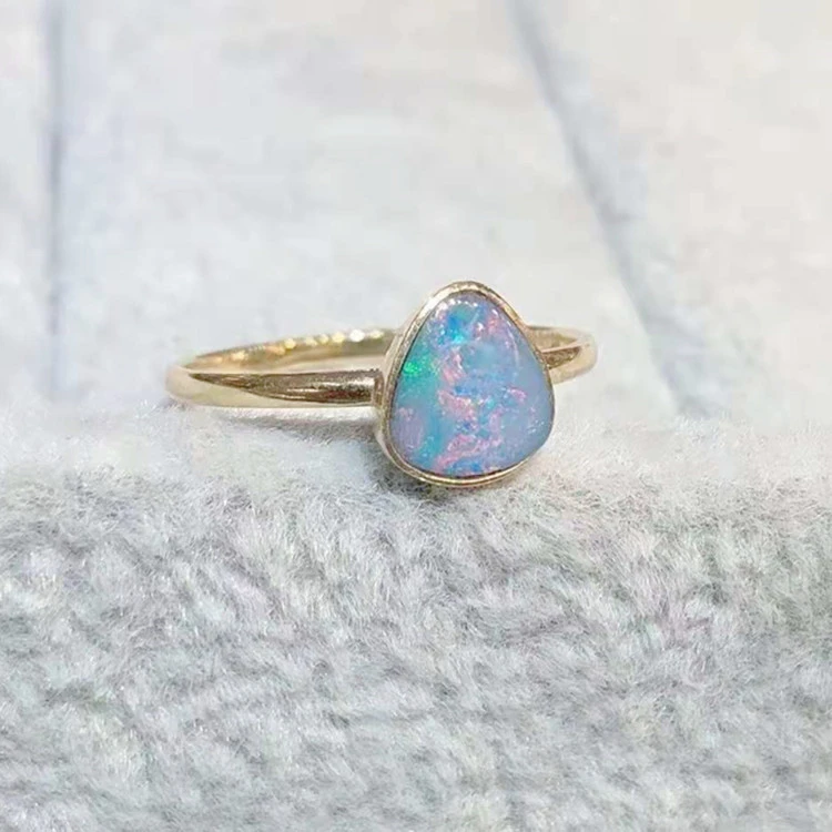 18k Yellow Gold Australian Natural Opal Stone Ring For Women