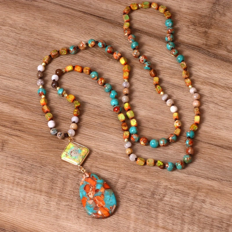 Women's Colorful Stone Bead Water Drop Necklace