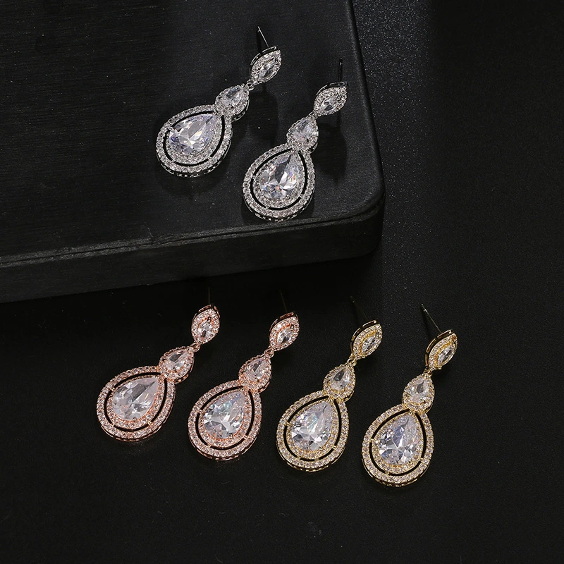 Fashionable Large Water Drop Zircon Earrings