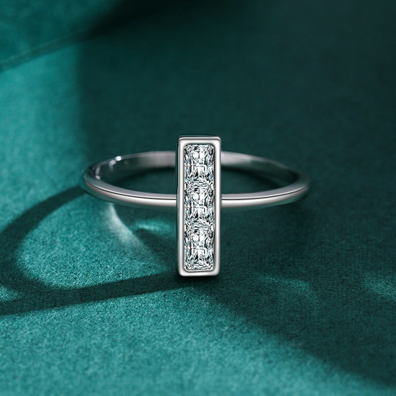 S925 Silver Female Simple Rectangular Diamond Ring