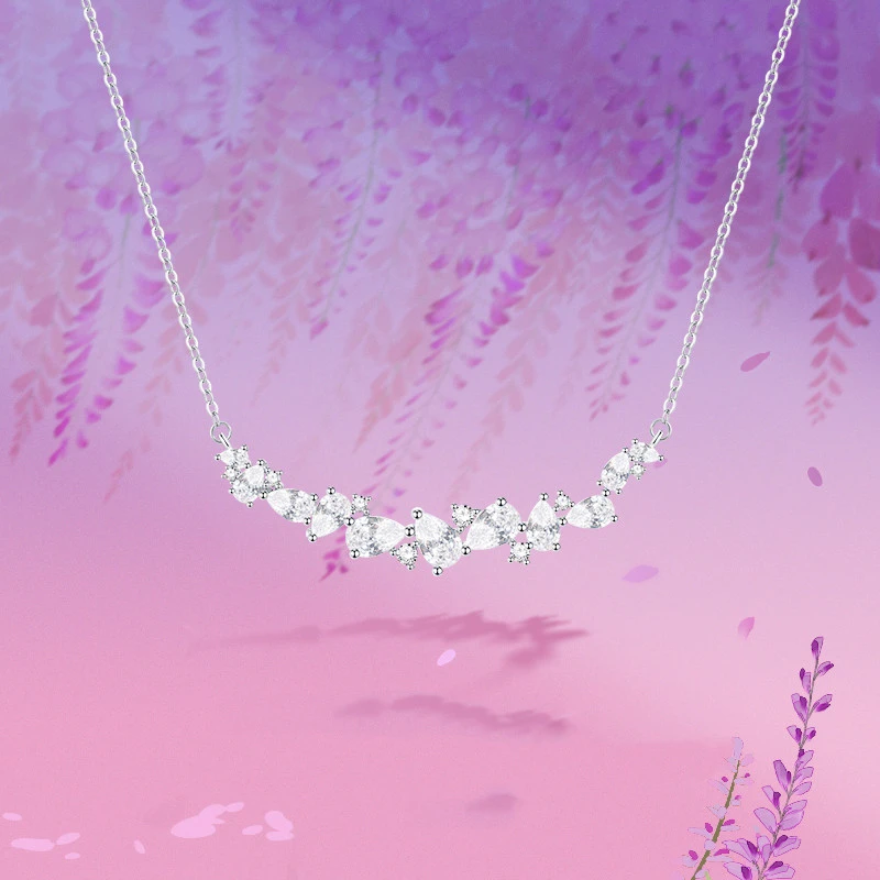 Silver Wisteria Flower Smile Necklace Zircon Women