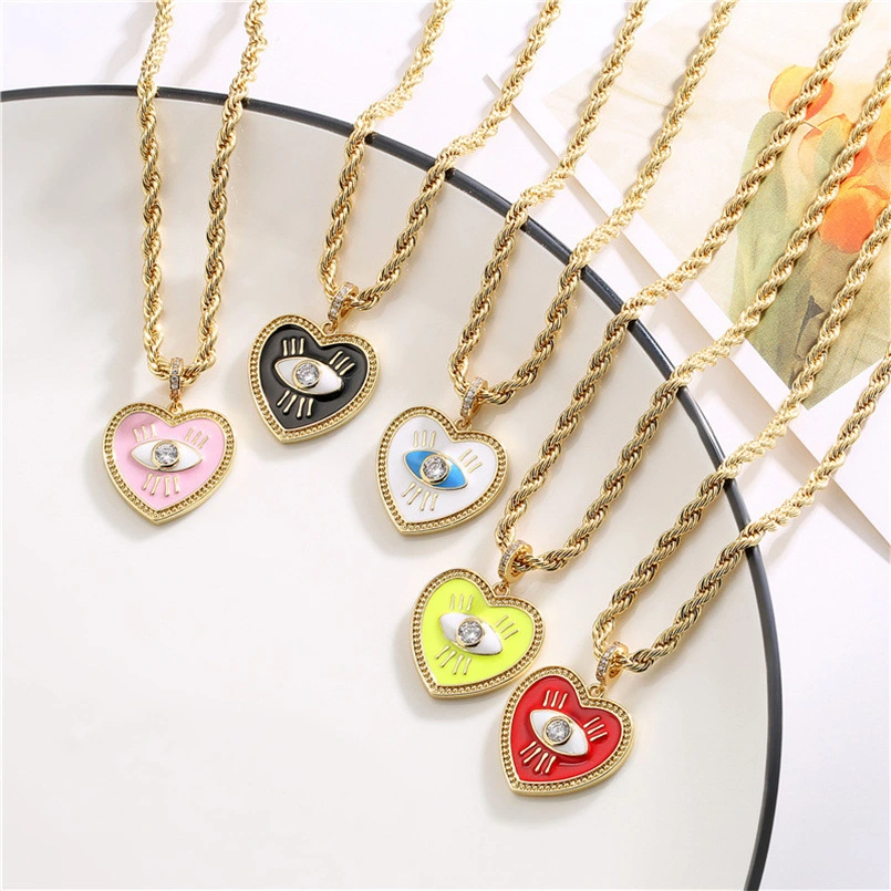 Ins Wind Drop Oil Love Eye Pendant Stainless Steel Necklace