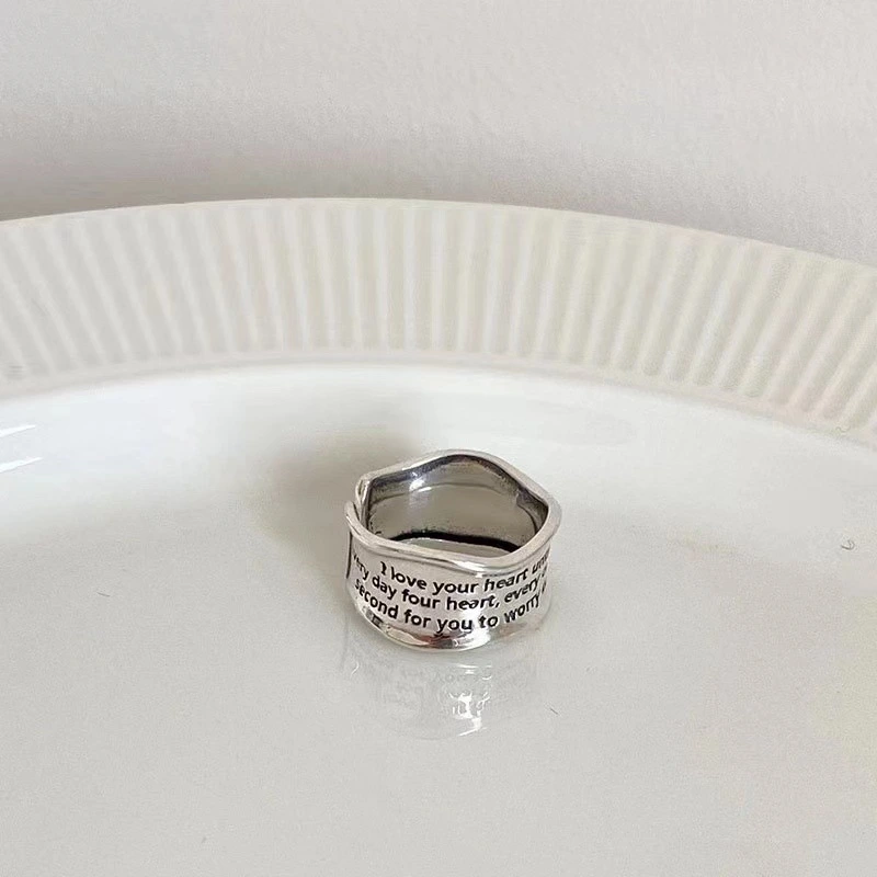 Vintage Distressed Wide English Alphabet Ring