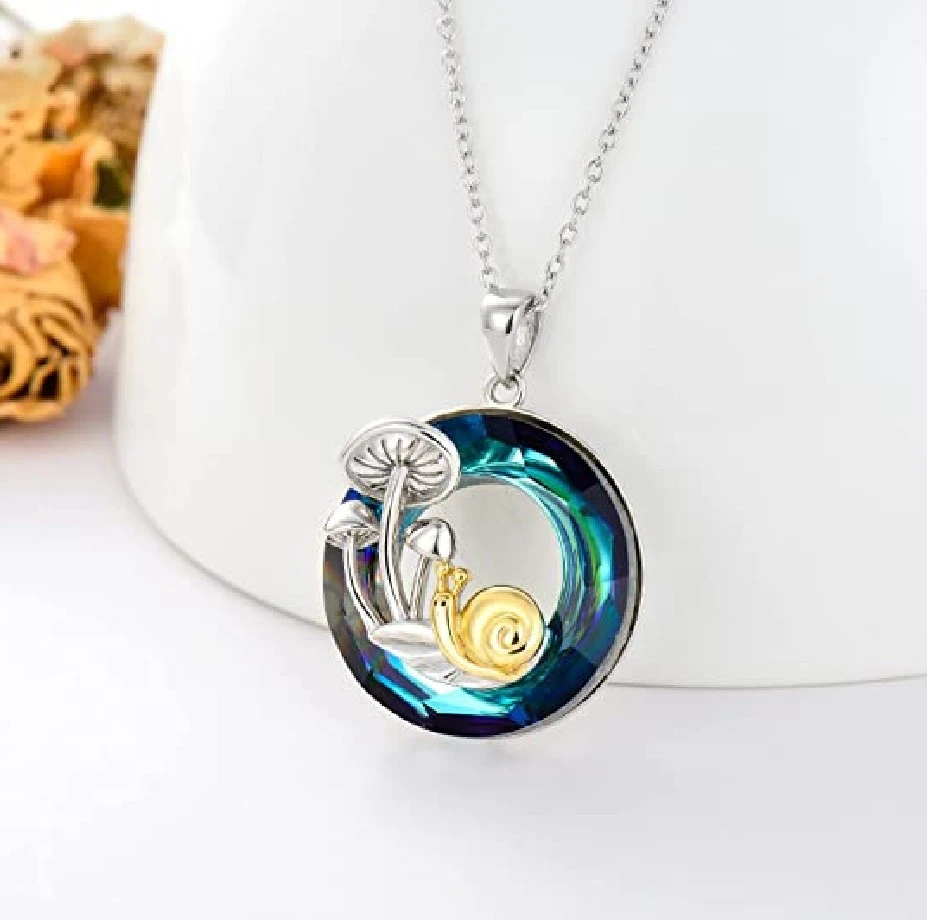 New Round Crystal Mushroom Snail Pendant Necklace