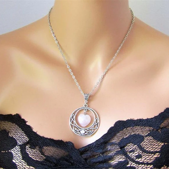 Fashion Hollow Moon Love Crystal Pendant Necklace