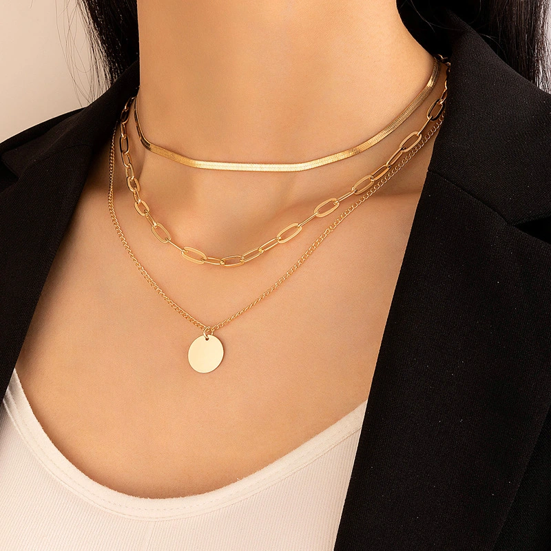 Jewelry Alloy Disc Three-layer Necklace