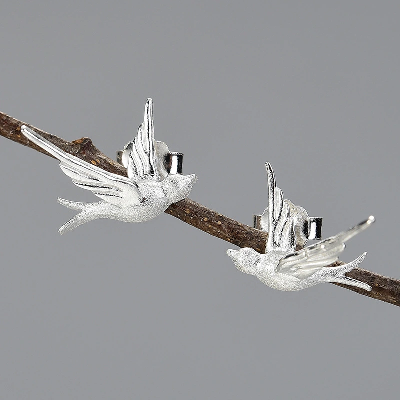 Creative Animal Small Swallow Silver Women's Stud Earrings