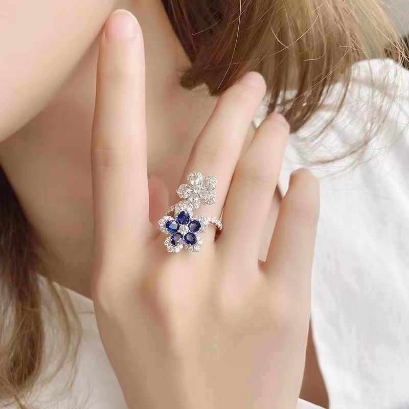 Colorful Sapphire Double Flower Ring