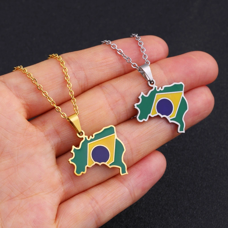 Brazil Map Pendant Stainless Steel Necklace Drip Oil Geometric Type