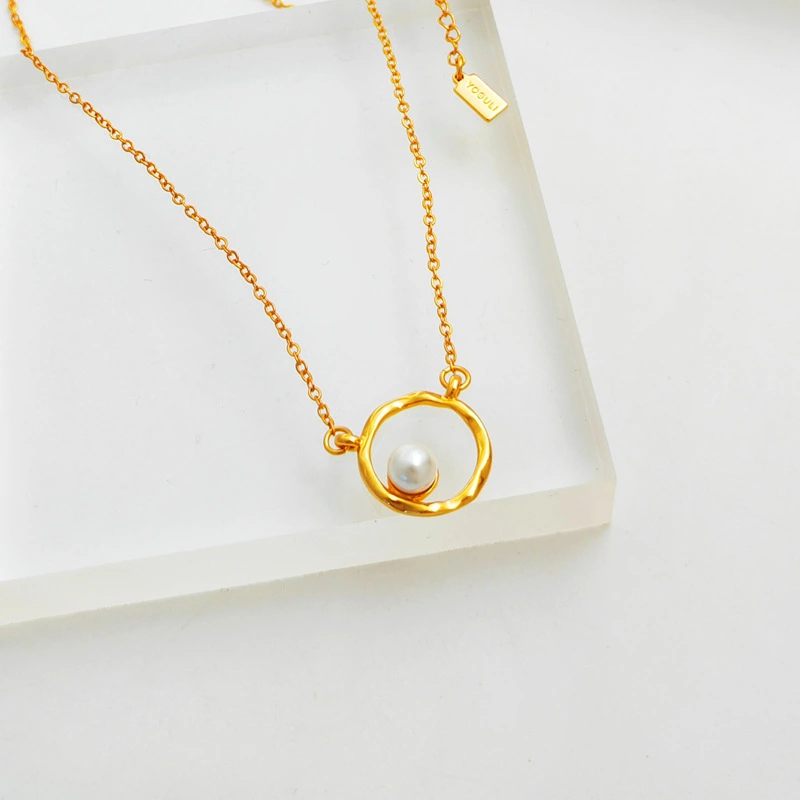 Gold Plated Copper Simple Geometric Pendant Necklace Pearls