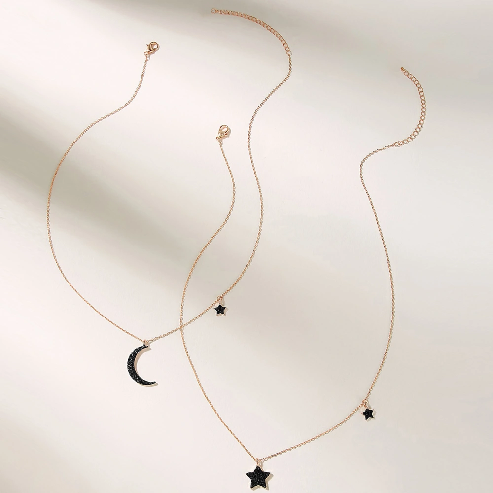 Simple Diamond Star Moon Double Layer Necklace