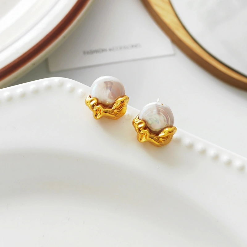 S925 Silver Post Copper Gold Plated Vintage Pearl Stud Earrings