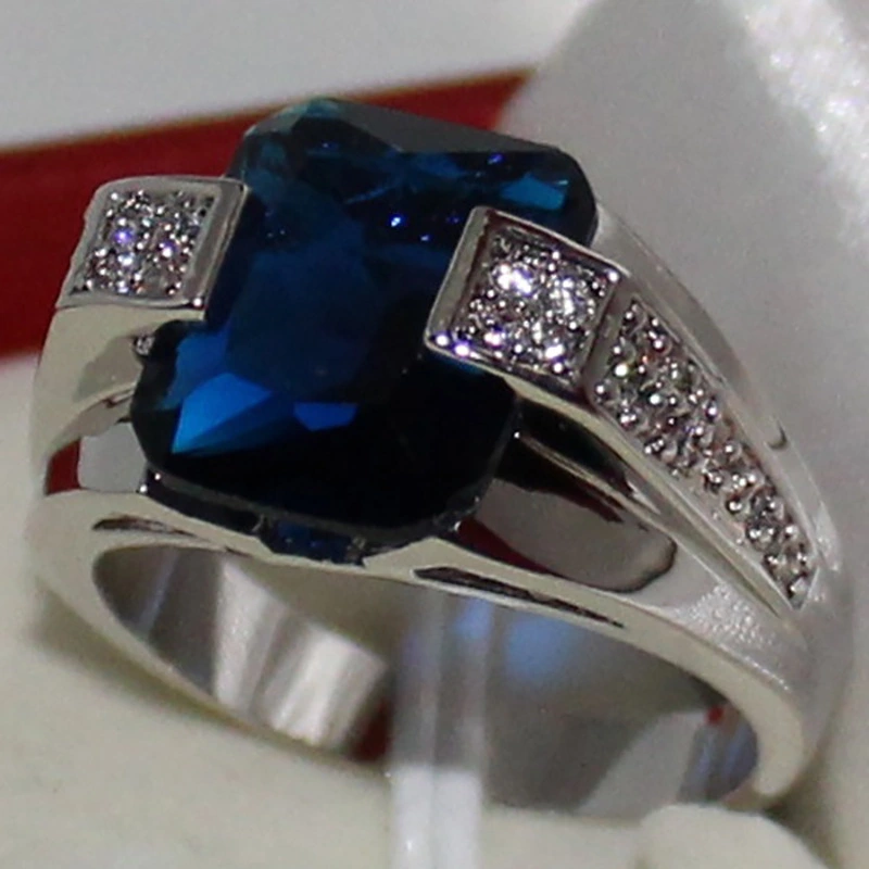 Delicate Blue Inset Zircon Ring For Women